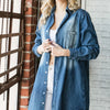 Veveret Pocketed Button Up Washed Denim Shirt - MEDWASH