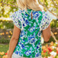 Elsa Floral Lace Trim Ruffle Sleeve Pleated Loose Blouse - Farnelli