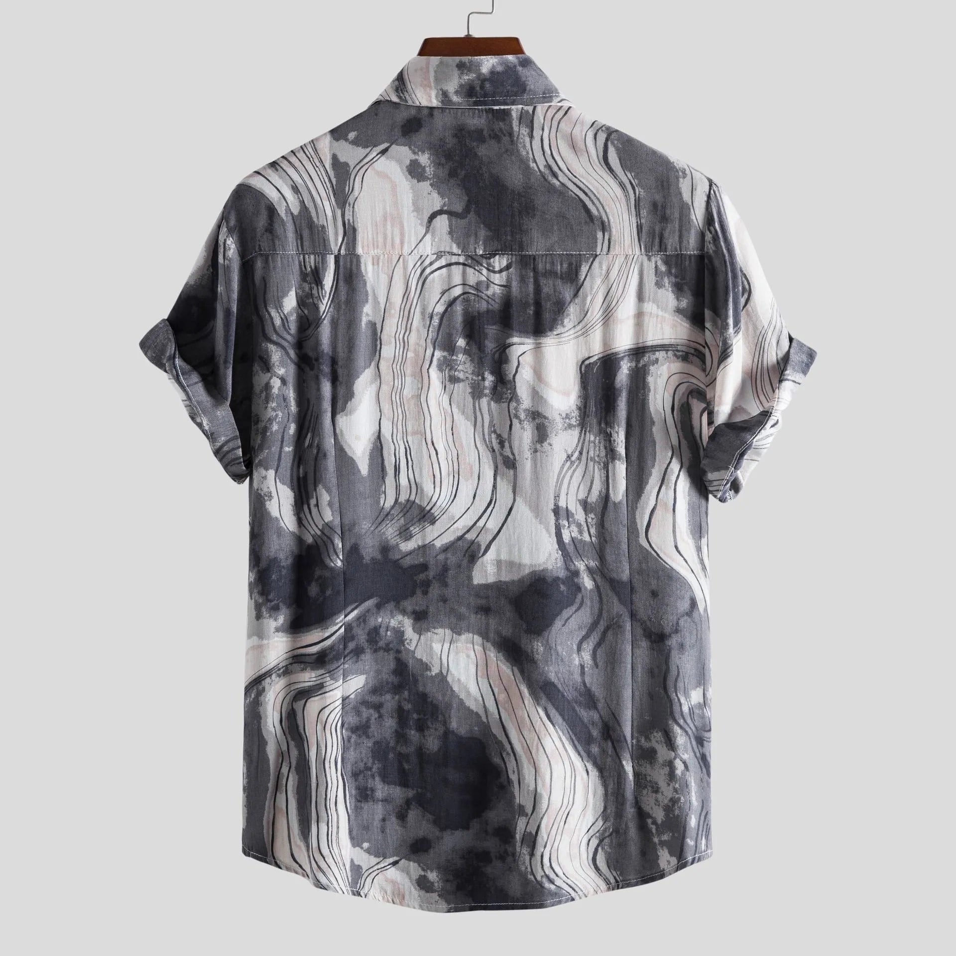 Men's Plus Size Abstract Marble Print Short Sleeve Button-Up Shirt - Farnelli