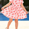 Children's Heart Print Casual Dress - Watermelon pink
