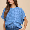 Annie Wear Checkered Round Neck Short Sleeve T-Shirt - Blue