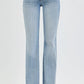 RISEN Full Size Tummy Control Mid Rise Flare Jeans with Fray Hem Detailed Plus Size - Farnelli