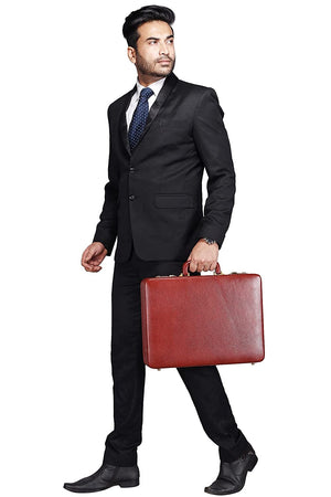 Expandable office suitcase briefcase by Classy Leather Bags with multiple compartments and a sturdy leather handle.