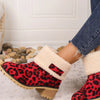 Leopard Block Heel Fuzzy Boots - Scarlet