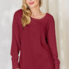 Basic Bae Full Size Ribbed Round Neck Slit T-Shirt - Deep Red