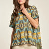 Davi & Dani High-Low Geometric Round Neck Knit Top - SEAFOAM/YELLOW