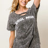 BiBi Washed Laser Cut Detail Cool Mom Print Top - BLACK CHARCOAL