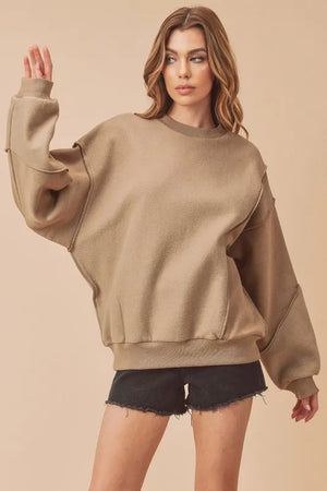 Aemi + Co Exposed Seam Round Neck Drop Shoulder Sweatshirt - Farnelli