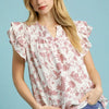 Umgee Full Size Two Tone Boxy Cut Floral Print Blouse Plus Size - Blush Pink