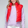 Snobbish Zip Up Turtleneck Shiny Quilted Vest - Red