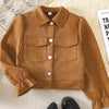 Children's Button Up Flounce Sleeve Outerwear - Caramel