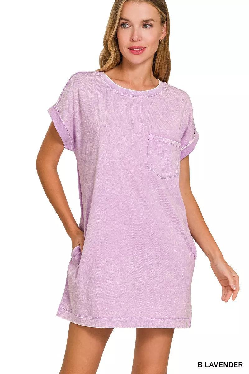 Zenana Premium Cotton Washed T-Shirt Dress - Farnelli