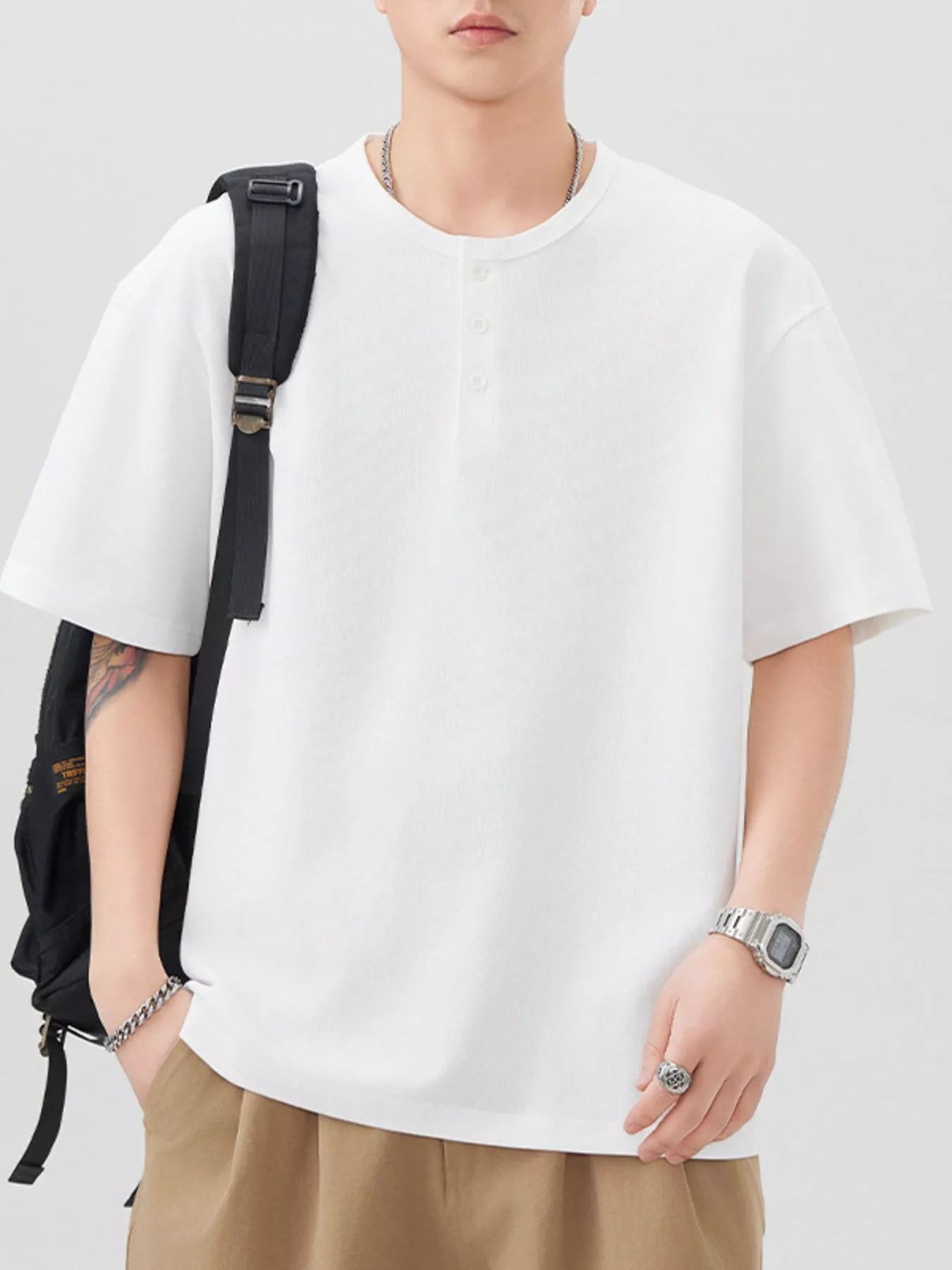 Men's Plus Size Button Detail Short Sleeve T-Shirt - Farnelli