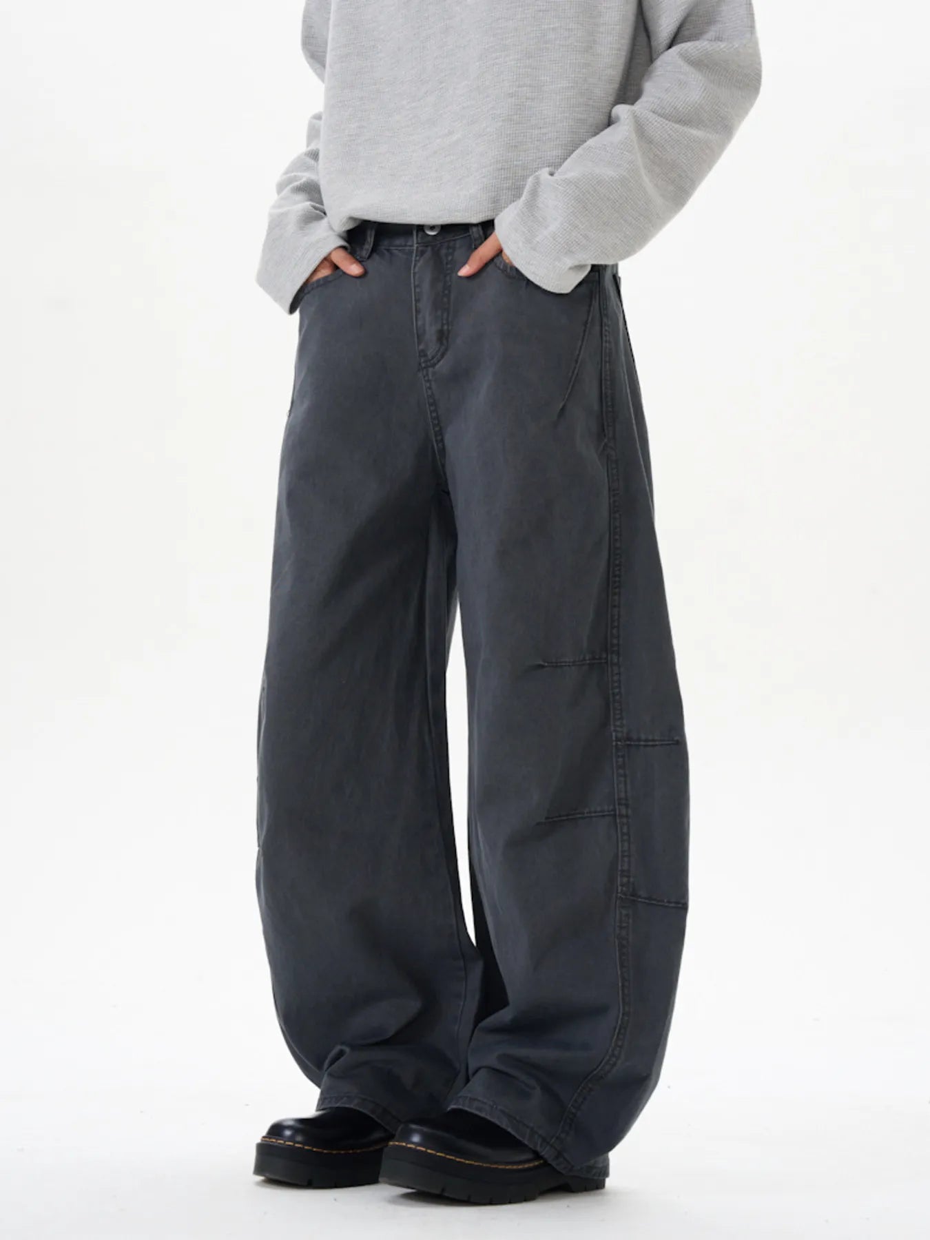 Men's Washed Wide Leg Curved Cargo Jeans - Farnelli