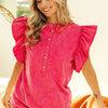 BiBi Mineral Washed Terry Top - FUCHSIA