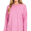 Zenana Soft Melange Hacci Round-Neck Long Sleeve T-Shirt - CANDY PINK