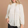 Culture Code Full Size Swiss Dot Smocked Mock Neck Blouse Plus Size - IVORY CREAM