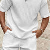 Men's Full Size Zip Collar Short Sleeve Top and Shorts Set Plus Size - White