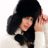 Genuine Polar Fox Fur Genuine Leather Hat - Black Polar Fox/Black Leather