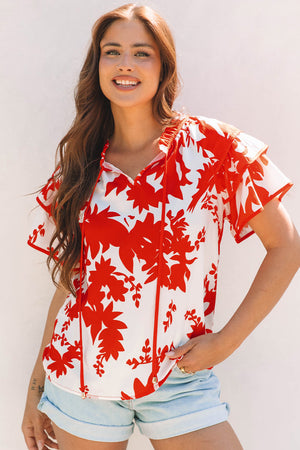 Zoya Tiered Ruffled Sleeve V Neck Blouse - Farnelli