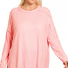 Zenana Full Size Melange Hacci Exposed Seam Hi-low Tee Plus Size - DK PINK