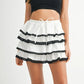 MABLE Poplin Ruffle Layered Contract Lace Trim Mini Skirt - Farnelli