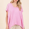 Mittoshop Mineral Wash Waffle Knit Pointed Hem Oversized Top - Pink