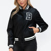 Love Me Now PU Leather Contrast Snap Down Bomber Jacket - Midnight / Black