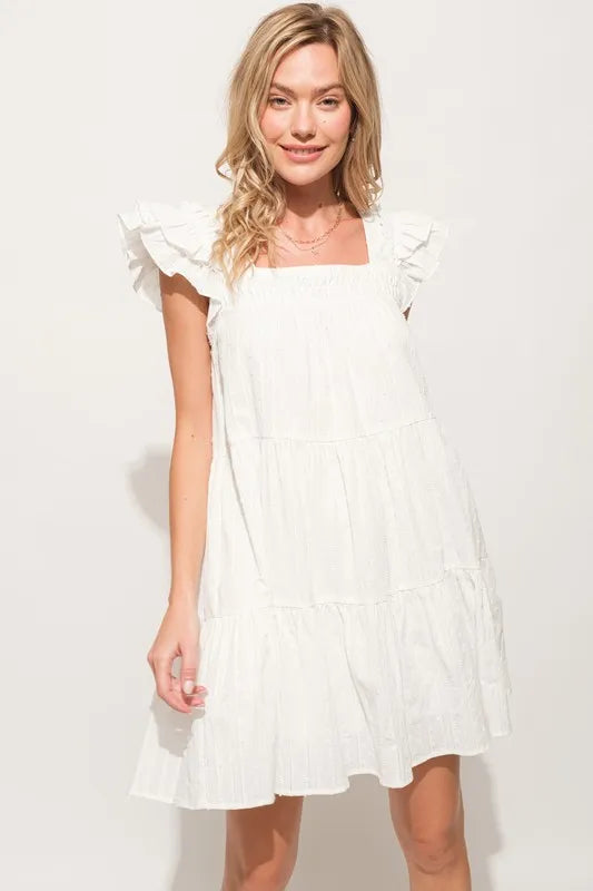 And The Why Origami Pleating Ruffled Sleeve Tiered Dress - Farnelli