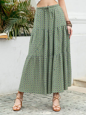 Boho Print Tiered Maxi Skirt - Farnelli