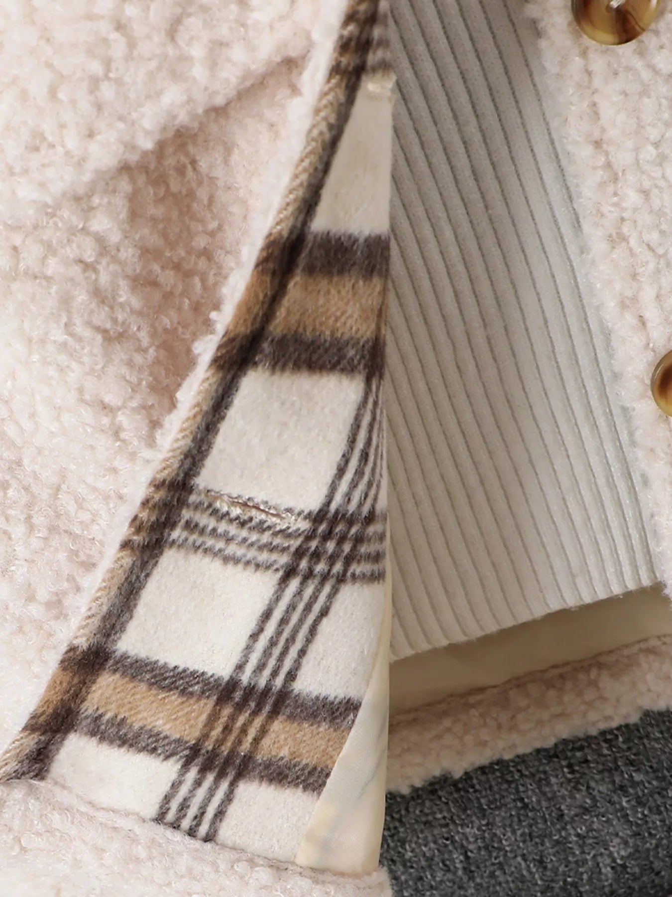 Children's Cozy Plaid Sleeve Fleece Jacket - Farnelli