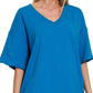 Zenana Cotton V-neck Top & Biker Shorts Set - Farnelli