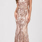CLEARANCE - Eureka 7335 Sequins Mermaid Formal Gown Keyhole Back (Size L)