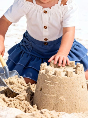 Children's Off-Shoulder Top and Ruffled Denim Skirt Set - Farnelli