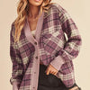 Aemi + Co Side Slit Patch Pocket Plaid Button Down Jacket - Purple