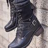 Lace-Up Block Heel Boots - Black