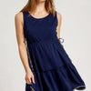 Umgee Frill Drawstring Waist Round Neck Mini Tank Dress - Dark Navy