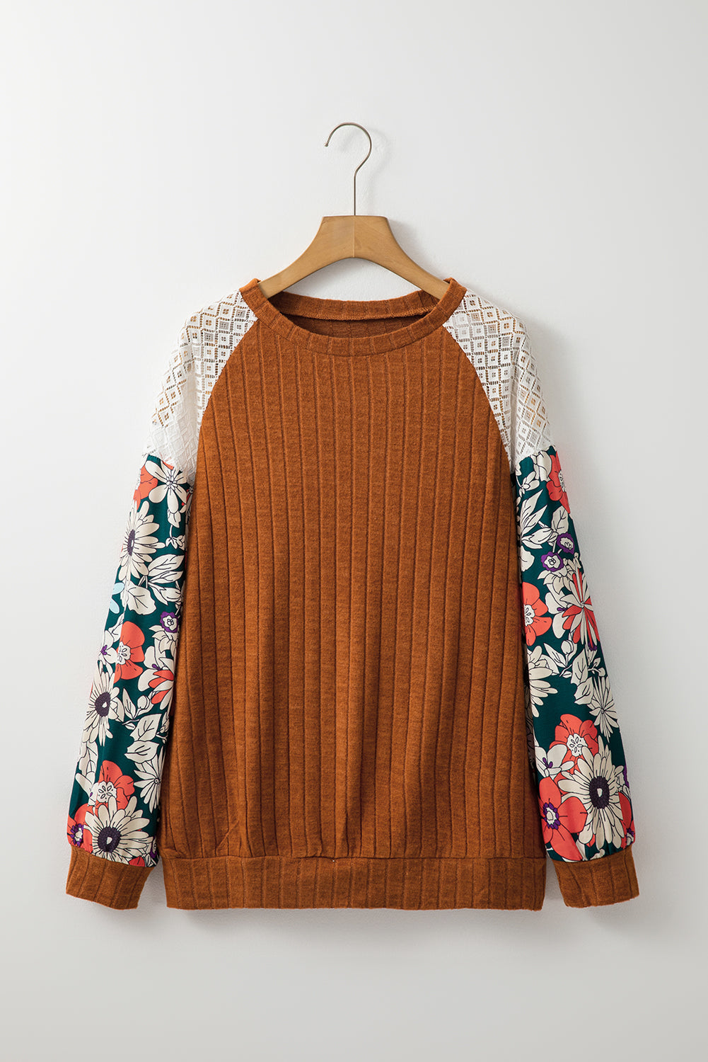 Bailey Patchwork Long Sleeve Ribbed Blouse - Farnelli