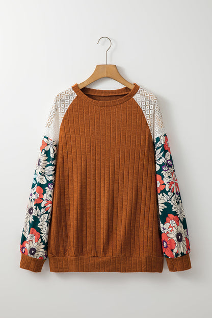 Bailey Patchwork Long Sleeve Ribbed Blouse - Farnelli