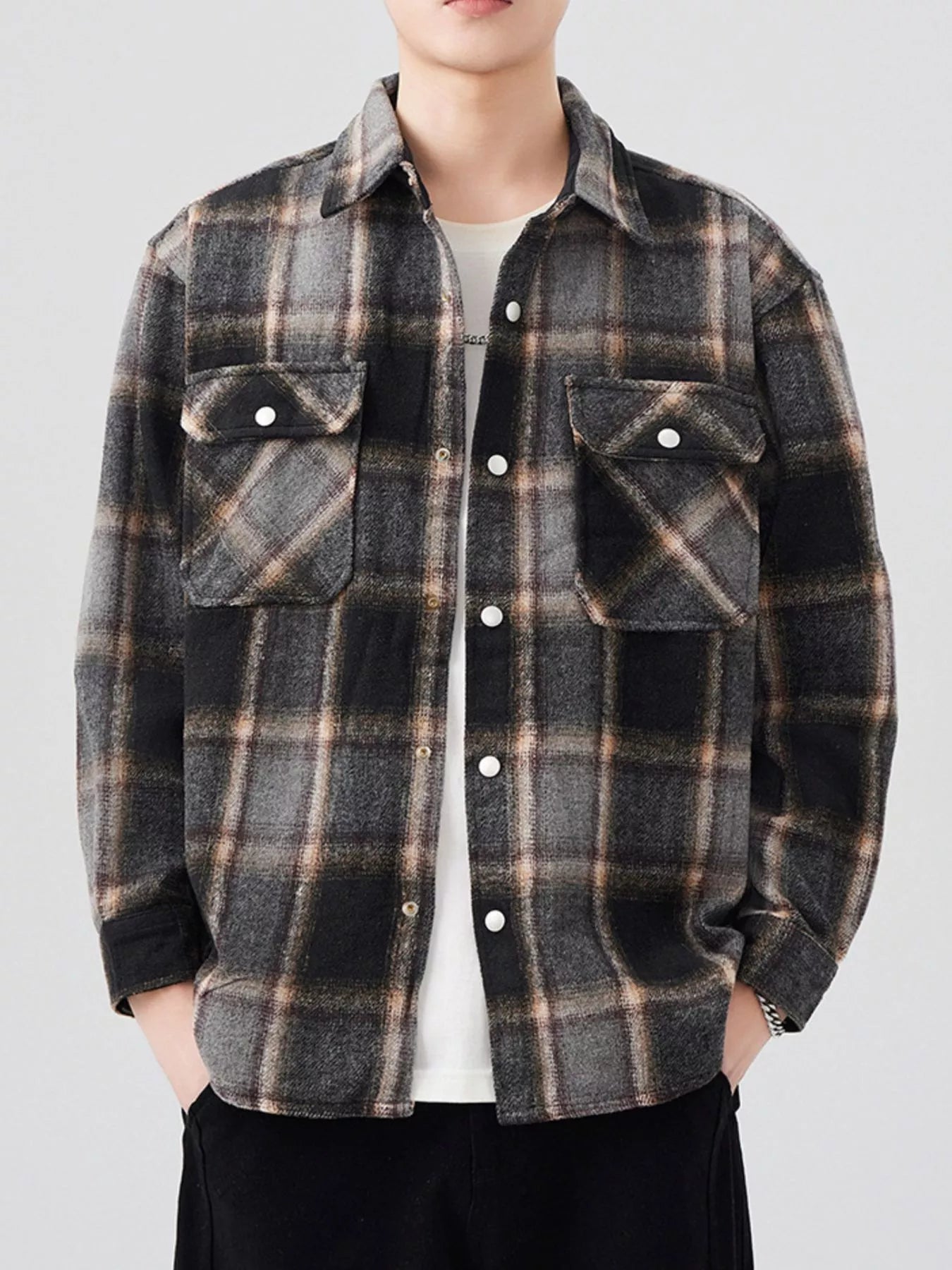 Men's Plaid Button Up Long Sleeve Shirt - Farnelli