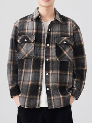 Men's Plaid Button Up Long Sleeve Shirt - Farnelli