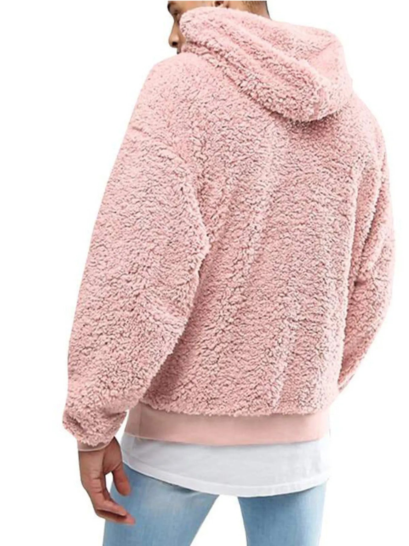 Men's Full Size Drawstring Sherpa Fleece Long Sleeve Hoodie Plus Size - Farnelli
