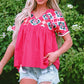 Zayla Embroidered Tassel Tie V Neck Blouse - Farnelli