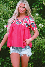 Zayla Embroidered Tassel Tie V Neck Blouse - Farnelli