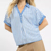 Umgee Stripe Collared Oversized Top - LT. BLUE