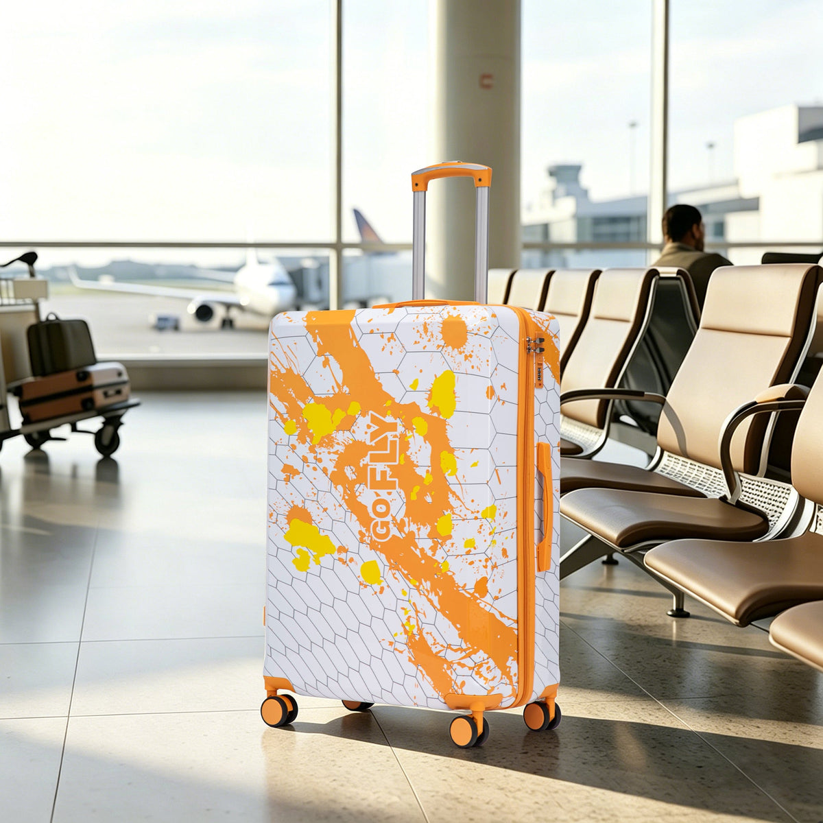 HouseOfZazla 28-inch orange PC spinner wheel luggage with combination lock