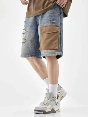 Men's Distressed Denim Shorts with Utility Pocket - Farnelli