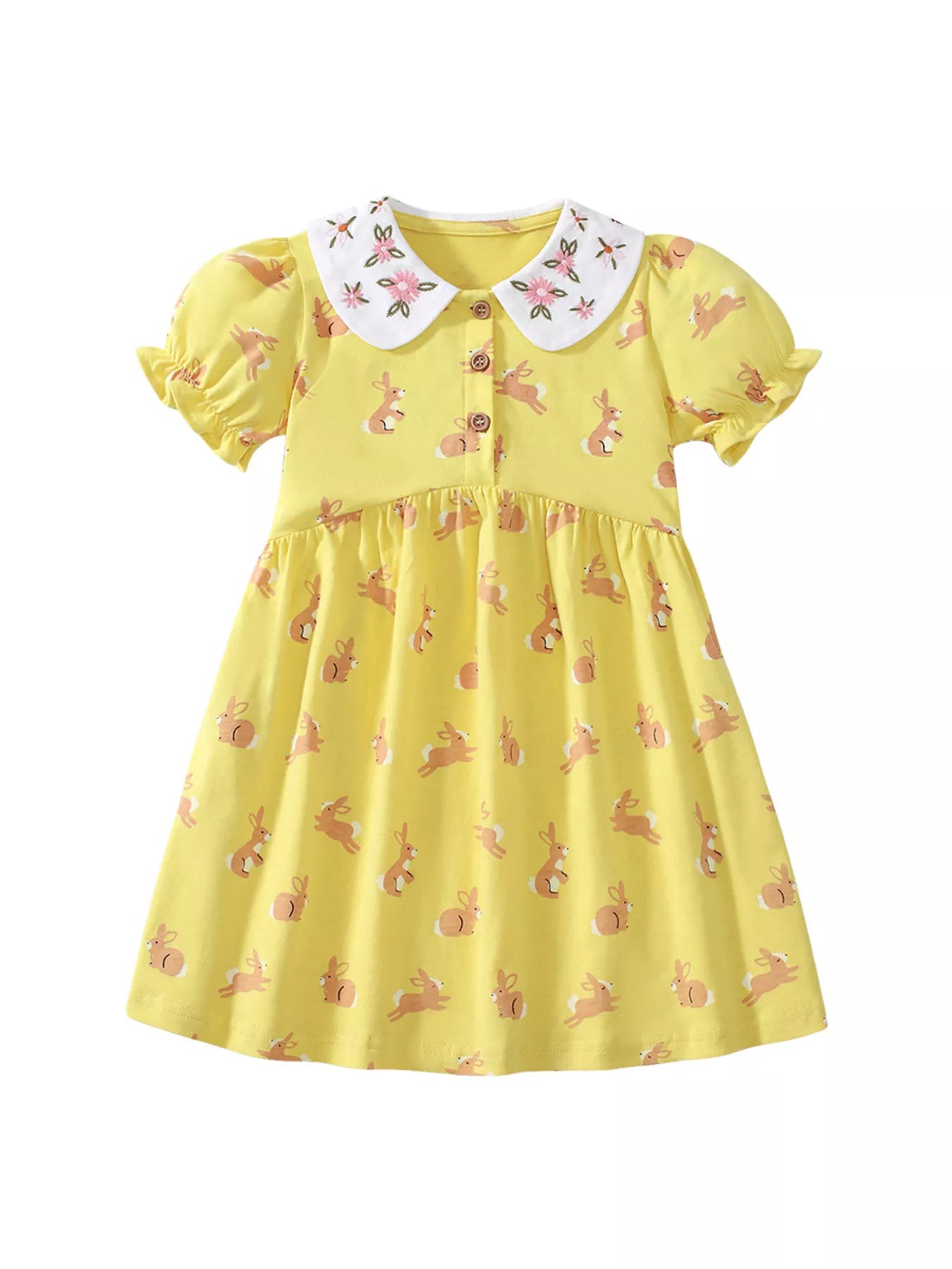 Children's Bunny Print Peter Pan Collar Dress - Farnelli