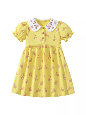 Children's Bunny Print Peter Pan Collar Dress - Farnelli