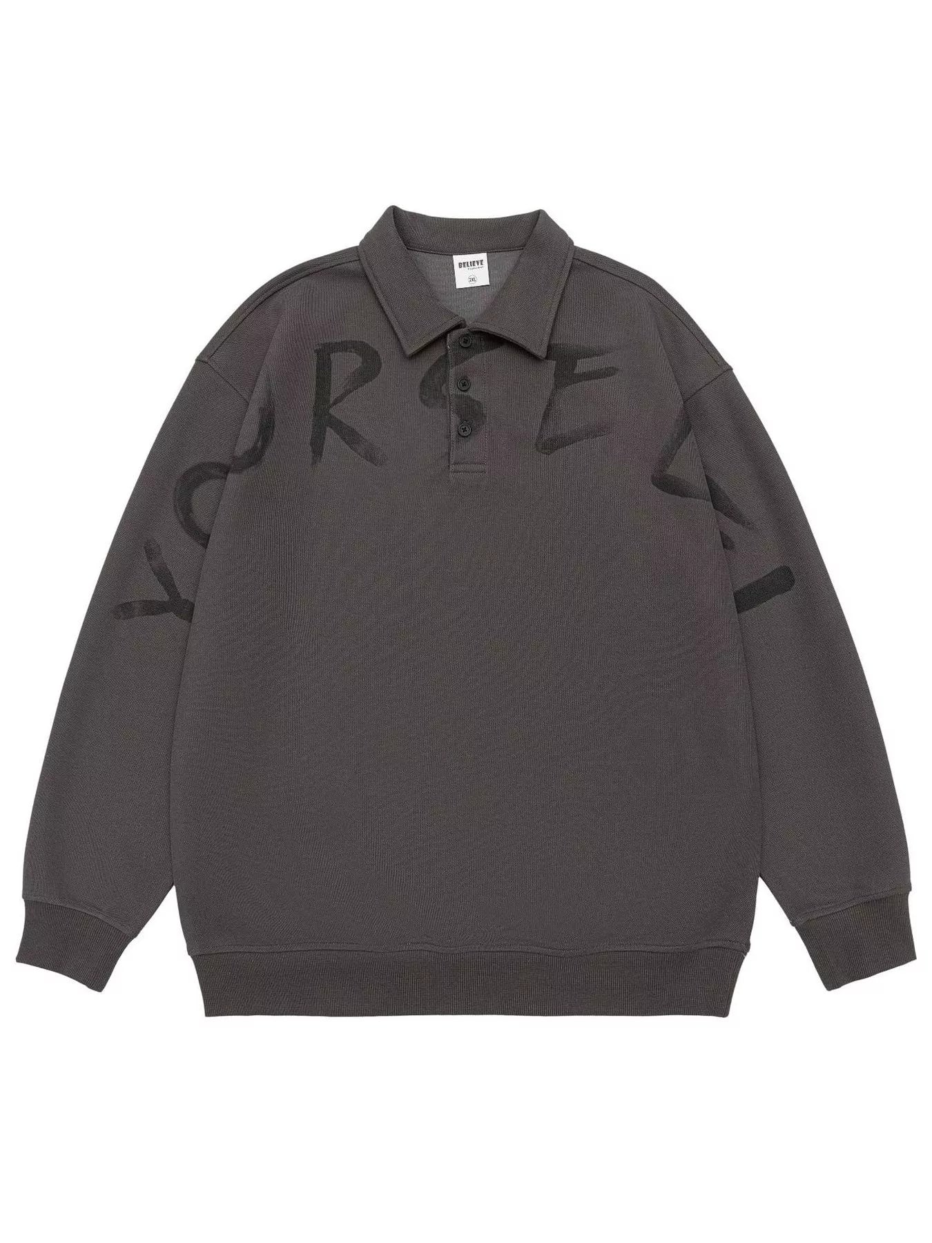 Men's Plus Size Letter Long Sleeve Polo Sweatshirt - Farnelli